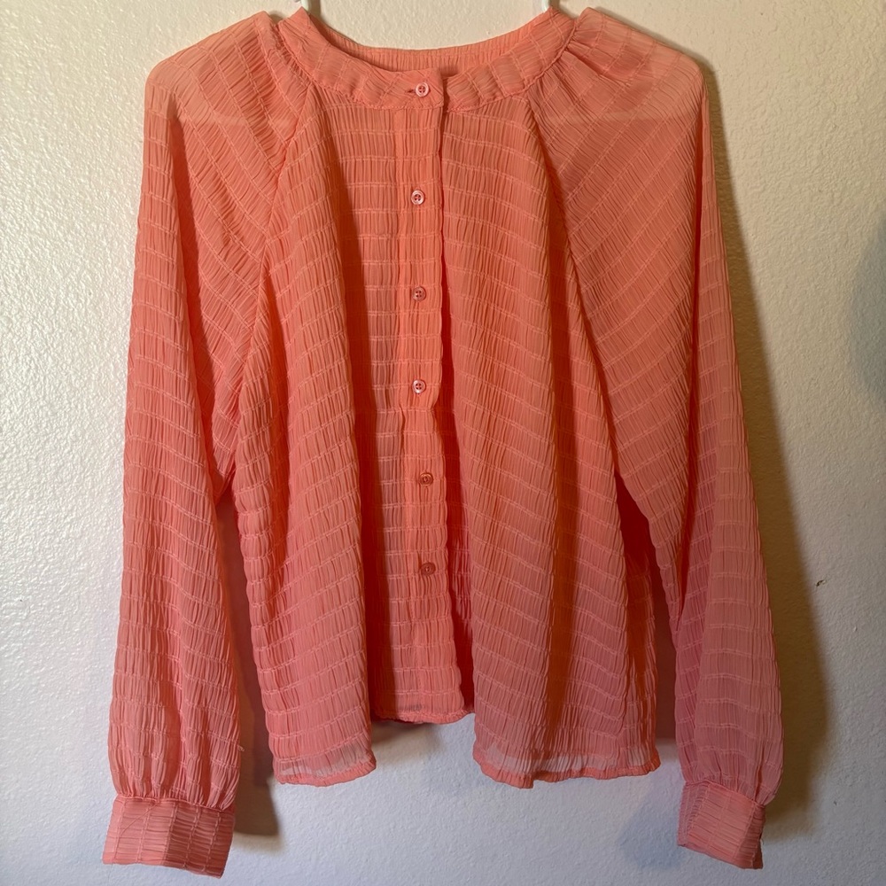 Calvin Klein Woman’s Ruffle Neck Chiffon Button Down Blouse, Size S